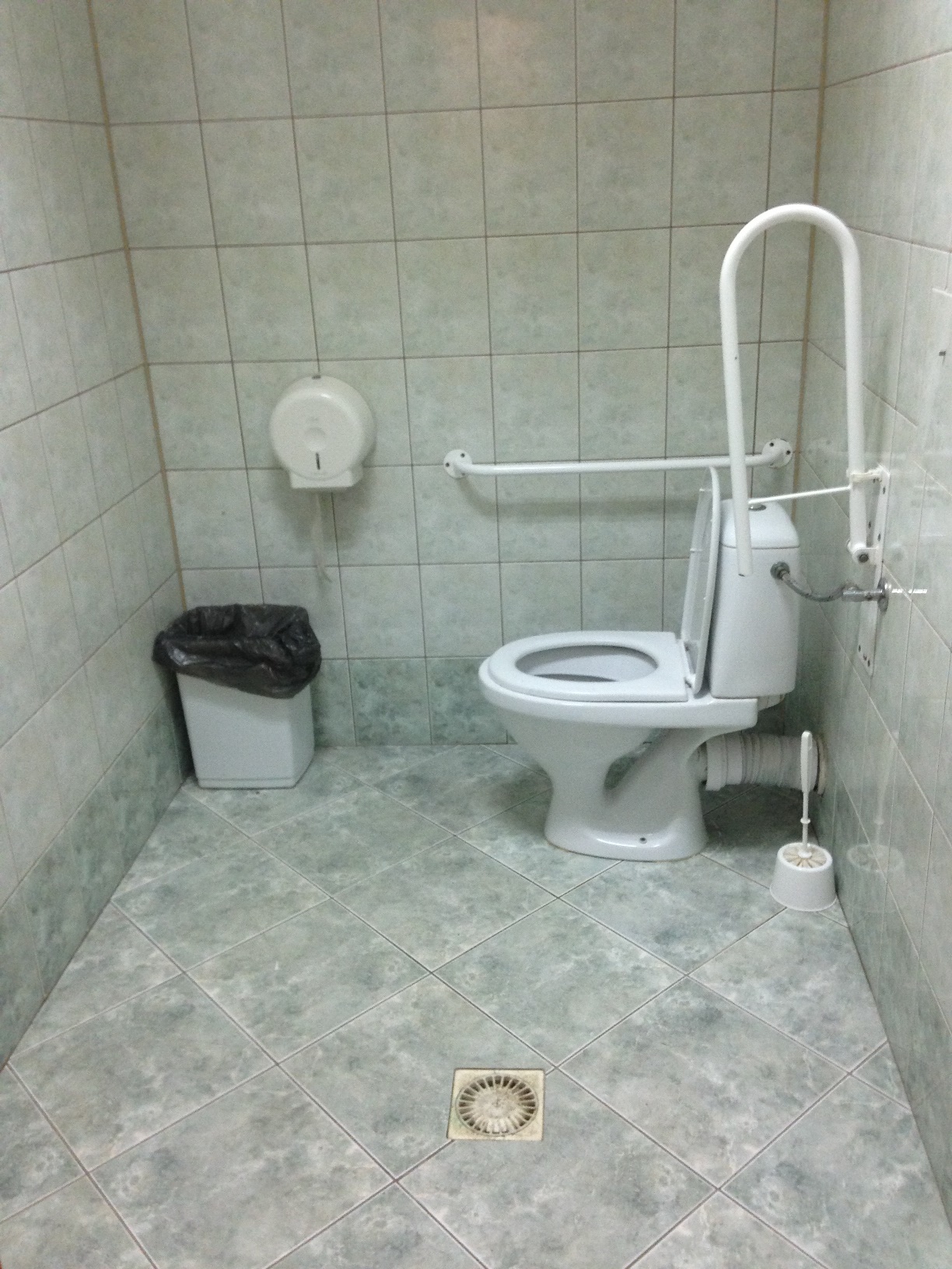 Wnętrze toalety dla niepełnosprawnych na parterze.